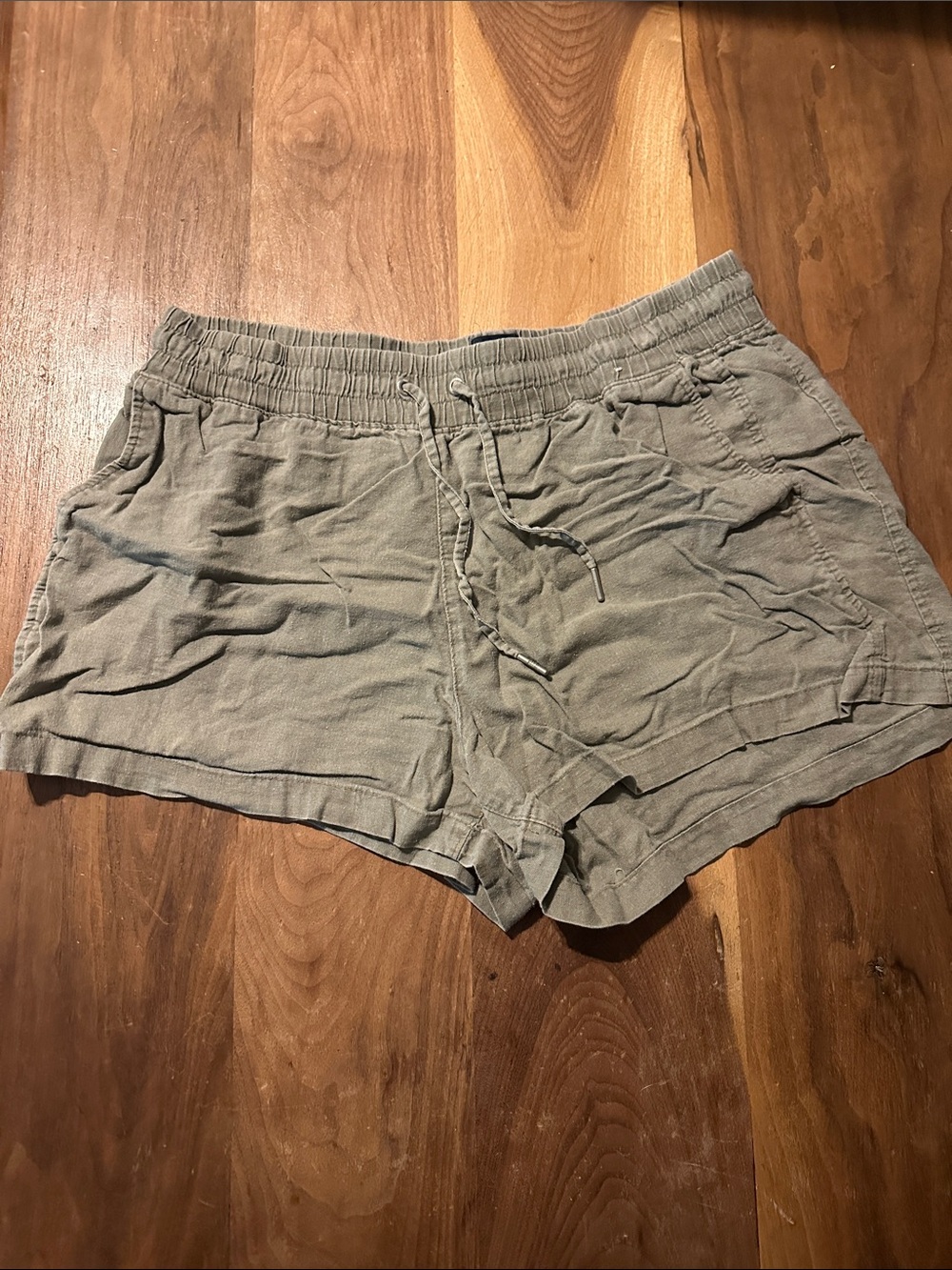 Gap Linen Elastic Waist Casual Shorts Sz L - Army Green